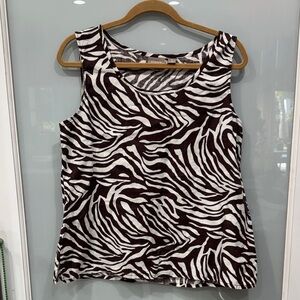 Chico's Women's Linen Sleeveless Tank Top Zebra Print Brown White Stripe Sz 2
